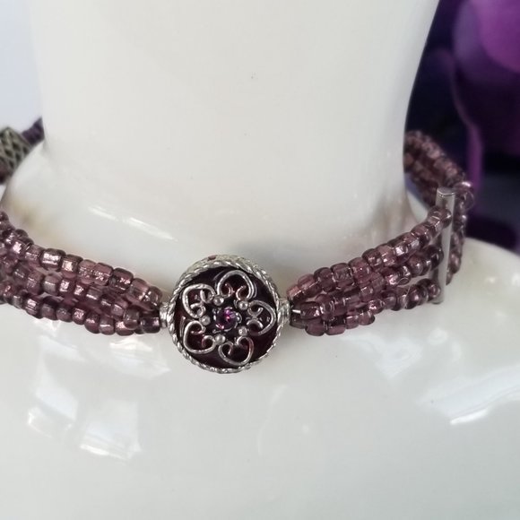 Purple Seed Bead & Wire Bracelet - Picture 2 of 11